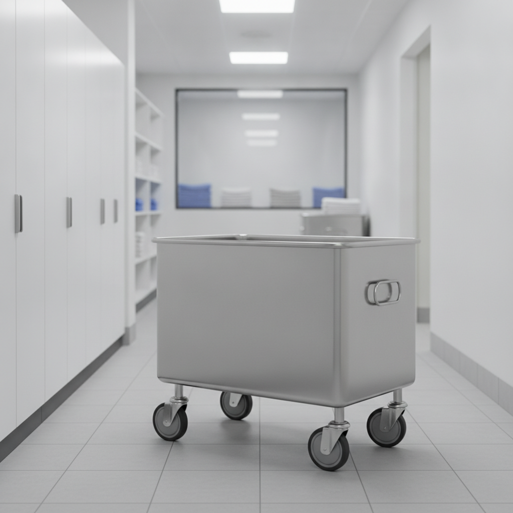 Carrinho com cuba inox 180L: higiene para roupas sujas em hospitais