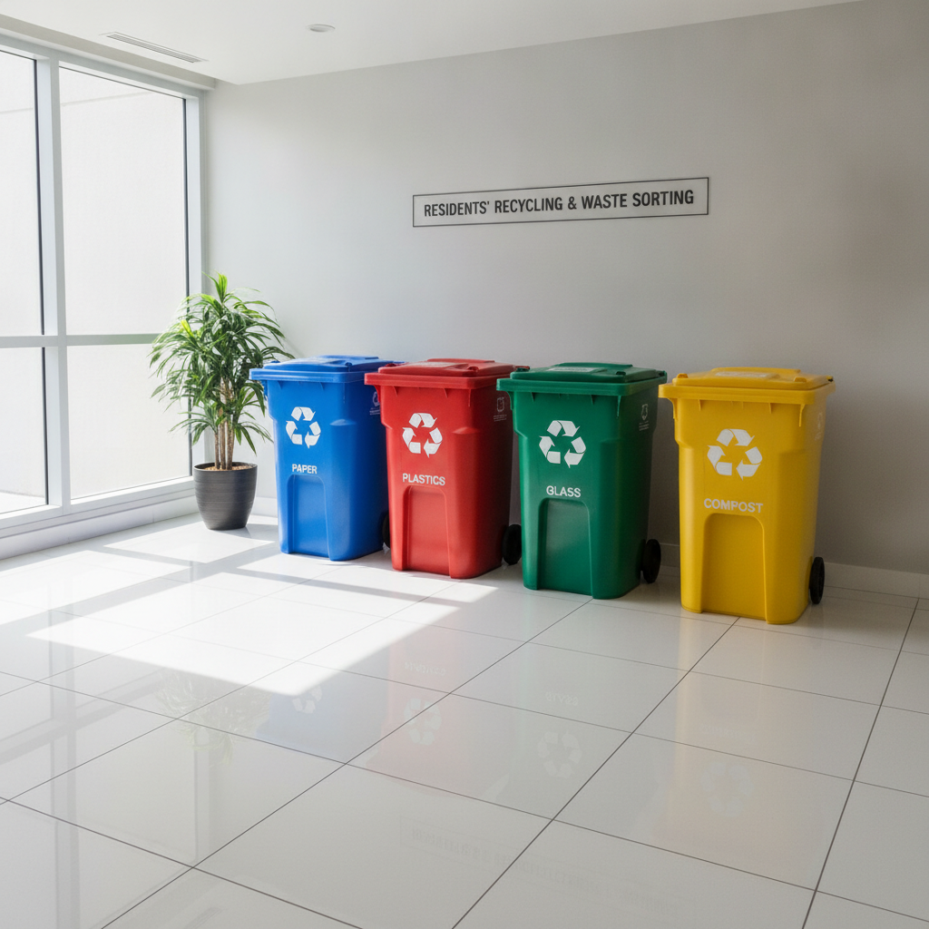 Lixeiras coloridas para coleta seletiva em condomínios