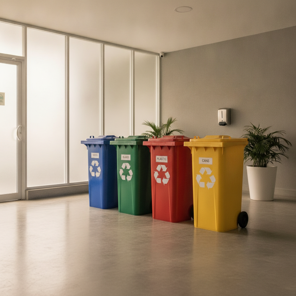 Lixeiras coloridas para coleta seletiva em condomínios