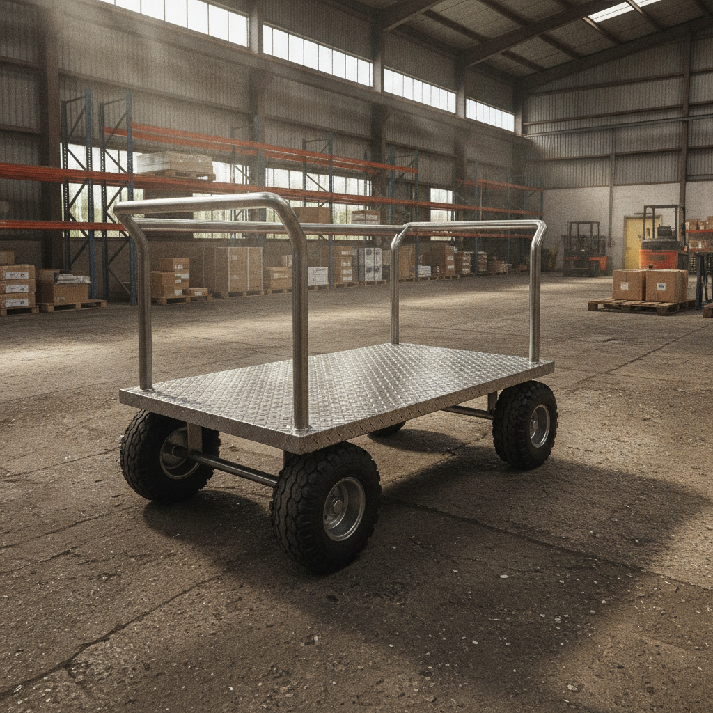 Plataforma inox 800kg com pneu pneumático em pisos irregulares